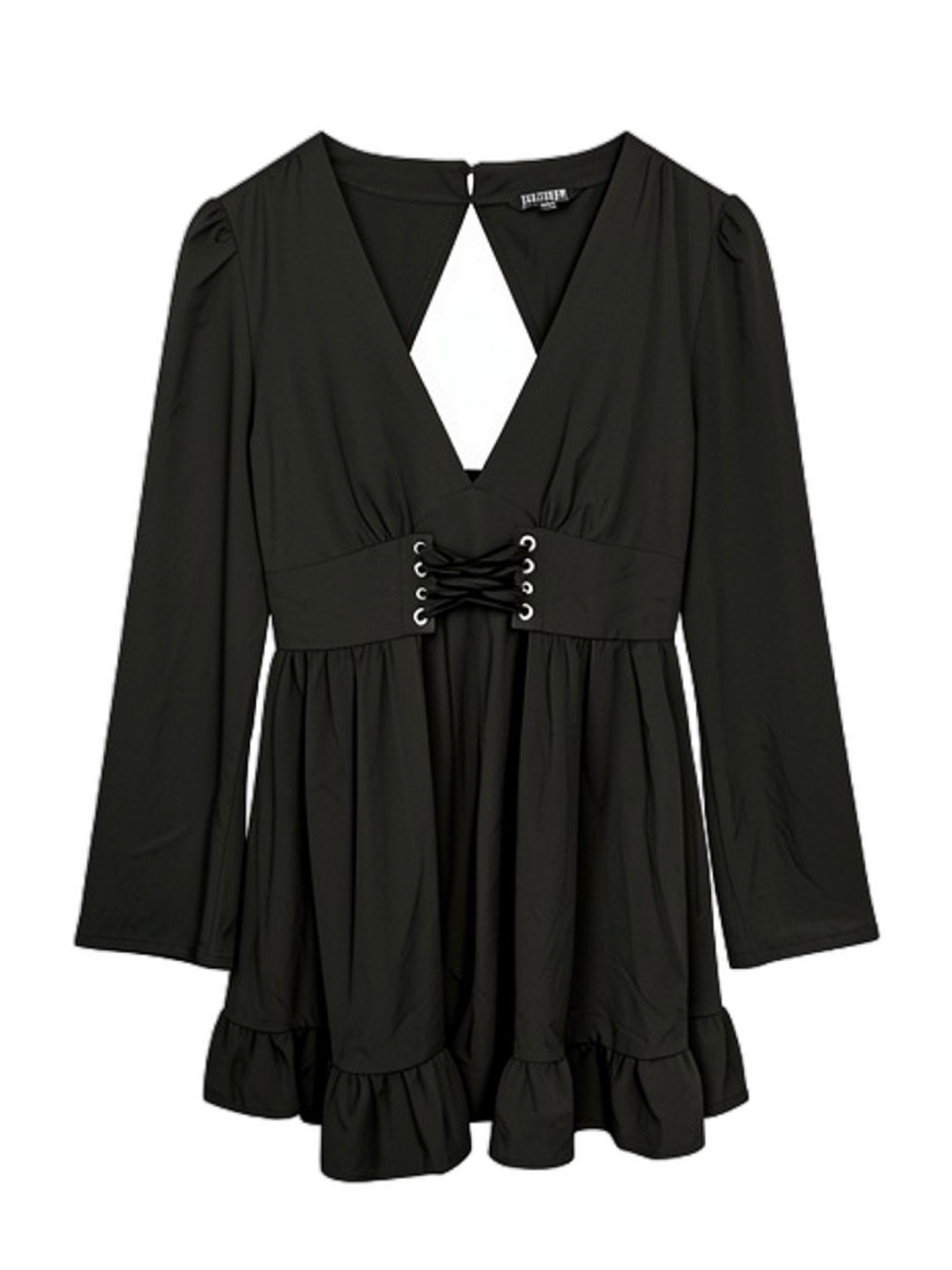Disturbia Black Velvet Lace-Up V-Neck Long Sleeve Mini Dress US 14 UK 18
